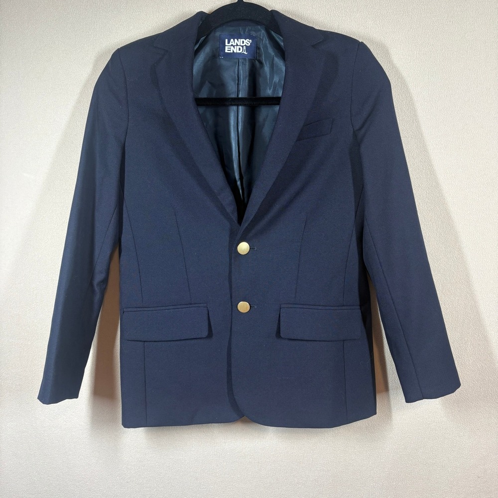 Lands End Boys 12 Navy Wool Blend School Uniform Hopsack Blazer Jacket Oeko Tex